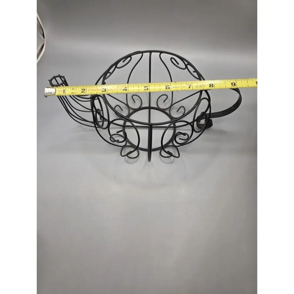 Vintage Black Wrought Iron Teapot Wire Basket Planter Kitchen Decor Scrollwork